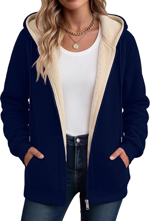 Zeagoo Women Sherpa Fleece Jacket Zip Up Thick Warm Hoodie Fall Winter Coat | Comfy Fleece Lined,Long Sleeve Full-Zip Jacket,Drawstring Hooded, Kangaroo Pocket,Casual Winter Outerwear Coat