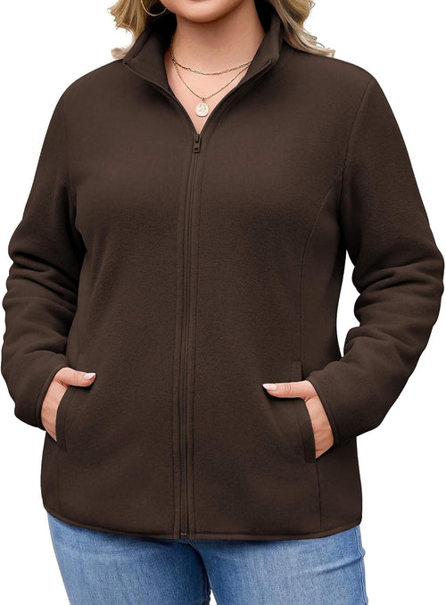 IN'VOLAND Plus Size Women's Fleece Jacket Fall Lightweight Full Zip Coat | Long Sleeve Warm Jackets, Fleece Lined Jacket with Pockets, Fall Winter Coats, Stand Collar, Hiking Travel Clothes