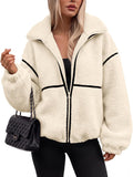 Trendy Queen Womens Sherpa Fleece Jacket Zip Up Oversized Coats | FLeece Sherpa Zip Up Jackets,Fall Outfits,Winter Faux Fur Oversized Teddy Coats,Cute Y2k Warm Stand Collar Clothes