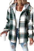 CHICME Womens Casual Jacket Plaid Hooded Fleece Lined Shacket | Long Sleeve Flannel Jacket, Button Front Closure Warm Coat With Side Pockets, Fall Winter Daily Wear