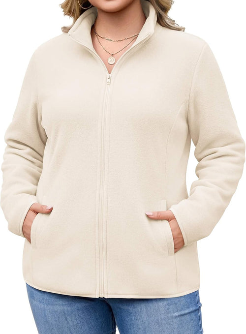 IN'VOLAND Plus Size Women's Fleece Jacket Fall Lightweight Full Zip Coat | Long Sleeve Warm Jackets, Fleece Lined Jacket with Pockets, Fall Winter Coats, Stand Collar, Hiking Travel Clothes