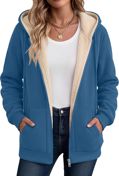 Zeagoo Women Sherpa Fleece Jacket Zip Up Thick Warm Hoodie Fall Winter Coat | Comfy Fleece Lined,Long Sleeve Full-Zip Jacket,Drawstring Hooded, Kangaroo Pocket,Casual Winter Outerwear Coat